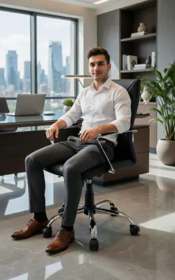 Obrázok produktu pre Čierna kancelárska stolička s ergonomickým dizajnom a pochrómovaným podstavcom