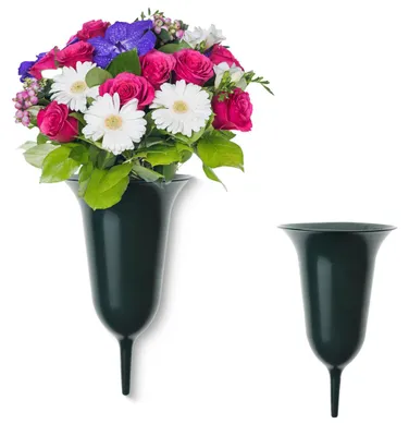 Produktbild von Trichter Grab-Vasen mit Erdspieß frostsicher 2er Set grün 25, 30 cm