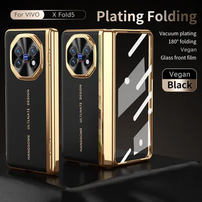 Produktbild von Schutzhülle für Vivo X Fold5 Eingebauter Displayschutz und Scharnierschutz, Galvanisierter Rahmen und stoßfeste Leder-Handyhülle Schwarz