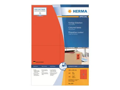 Obrázek produktu pro HERMA Special - Papír - matný - permanentní samolepicí - červený - A6 (105 x 148 mm)