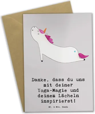 Produktbild von Mr. & Mrs. Panda jubiläumskarte Yoga Trainerin Inspiration - Grau Pastell - Geschenk, Lächeln, weihnachtskarten, osterkarte, Yoga-Magie, osterkarten, Danksagung, Asanas