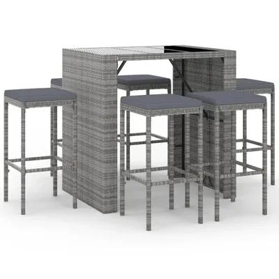 Image de vidaXL Ensemble bar de jardin 7 pièces avec coussins Gris Poly rotin