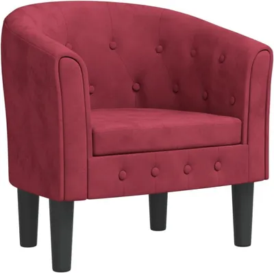 Produktbild von Weinroter Clubsessel aus Samt mit Knopfheftung, 70 x 56 x 68 cm, modernes und bequemes Design für Wohnzimmer, Schlafzimmer, Büro oder Balkon