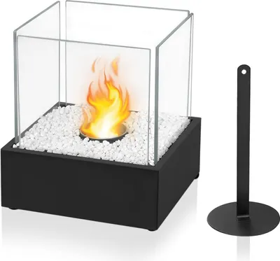 Produktbild von YUENFONG Bioethanol Kamin Feuerschale Tischkamin, Tragbarer Tischfeuer für Indoor und Outdoor mit Sicherheitsglas, Flammenlöscher, Natursteinen, Tischdeko für den Innenraum und draußen (Tye C)