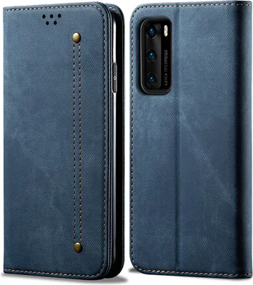 Produktbild von Huawei P40 Hülle, LaimTop Denim Leder Brieftasche Magnetverschluss Flip Bookstyle Schutzhülle mit Standfunktion für Huawei P40 Huawei P40 Blau