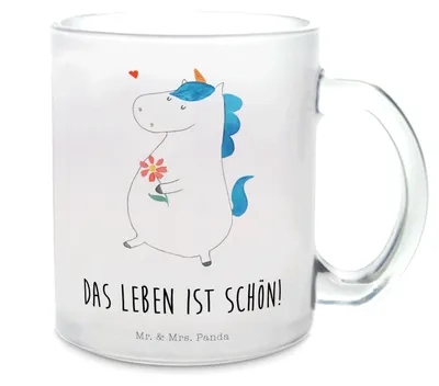 Produktbild von Mr. & Mrs. Panda Tee Tasse Einhorn Spaziergang - Transparent - Geschenk, Motivation, Teetasse aus Glas, Mutter, Pott, Blumen, Schwester, Haferl, Trinkglas, Teeglas
