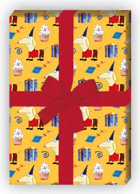 Produktbild von Lustiges Geburtstag Geschenkpapier mit Party Dackel, gelb - G11677, 32 x 48cm