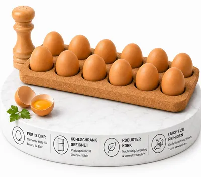 Eierhalter aus Kork für 12 Eier, Kühlschrank-Organizer, natur