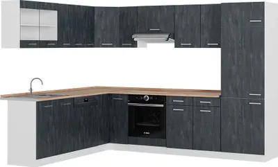 Produktbild von Eckküche Vicco R-Line Schwarz Beton/Weiß 287 x 60 cm AP Eiche, Model 47400