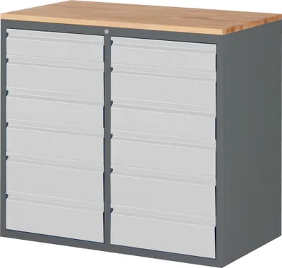 Produktbild von STIER Schubladenschrank Premium mit 12 Schubladen und Buchentop BxTxH 1145x650x1035 mm