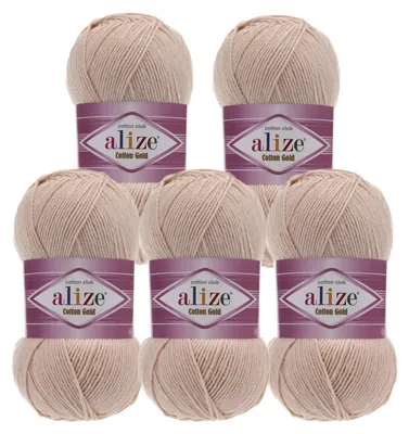 5 x 100g Strickgarn Alize Cotton Gold Uni Klassikgarn Häkelgarn creme