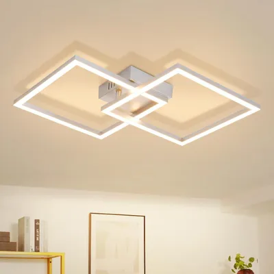 Image de ZMH Plafonnier LED Plafonnier chambre à coucher 24W Lampe de salon 3000K Blanc chaud Lampe de cuisine Argent Rotative Lampe de chambre à coucher Carrée Plafonniers