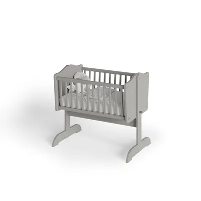Produktbild von kiki-design, Babywiege, Grau, 40x90 cm, mit Schaukelfunktion und Lenkrollen, aus Kiefernholz und Möbelplatte, Klassisch