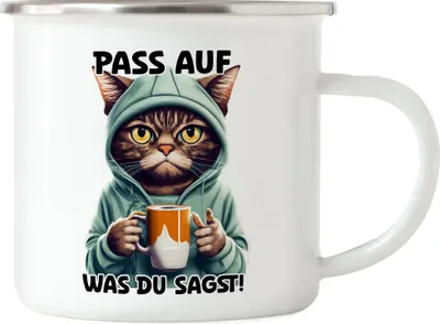 Produktbild von Pass auf was du sagst Emaille Tasse Langschläfer Morgenmuffel Witzig Kaffee