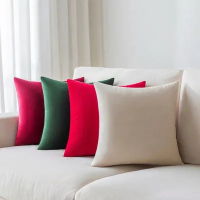 Produktbild von Samt Kissenbezug 4er Set 45X45cm, Velvet Kissenhüllen Dekokissen Sofakissenbezug Kissenbezüge, Rot und Grün