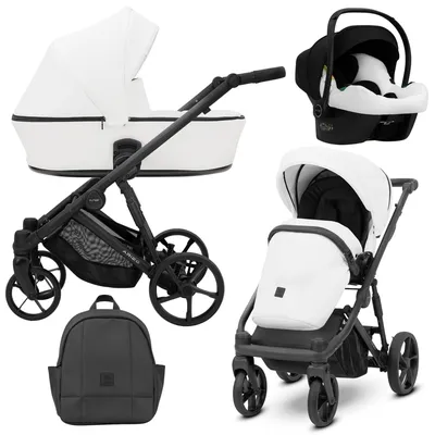 Image de Kunert Arizo 3in1 Poussette éco-cuir blanche avec châssis noir - écologique et confortable