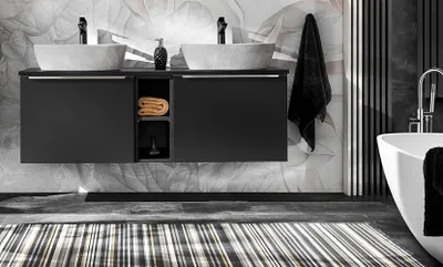 Produktbild von Badmöbel Set SANTA FE 140 cm mit 2 Waschbecken SCHWARZ MATT SOFT-CLOSE Waschbecken Waschbeckenunterschrank