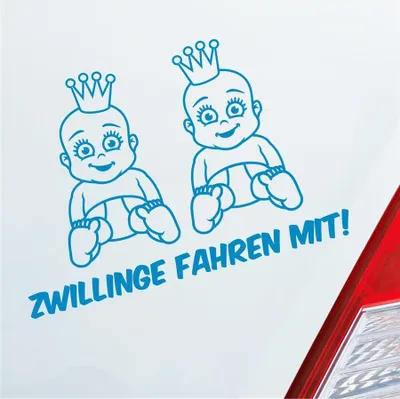 Produktbild von Auto Aufkleber Zwillinge fahren mit! Lustig 28x19 cm Hellblau Sticker Heckscheibenaufkleber