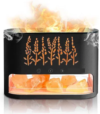 Produktbild von Diffusor für ätherische Öle, Raumduft, 100% reines Himalayazucker, Kerzenlicht-Lampen mit Flammeneffekt, 7 LED-Farben, für Zuhause, Büro, Yoga, schwarz