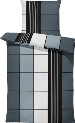 Produktbild von 4 teilige Bettwäsche 135x200 cm grau anthrazit schwarz kariert Microfaser Set