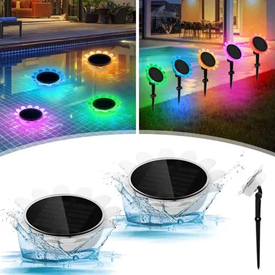 Produktbild von Solar-Schwimmbadbeleuchtung 2x RGB Schwimmleuchte – IP68 wasserdicht, Garten & Schwimmbad
