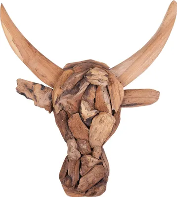 Produktbild von BELIANI Dekorace na zeď hnědý 28 x 34 cm teak ve tvaru býčí hlavy moderní