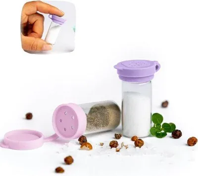 Produktbild von Mini-Salzbehälter-Set von 2 - 5 ml - extra kleine Salzbehälter - unterwegs - Camping - Lavendel-Salzbehälter