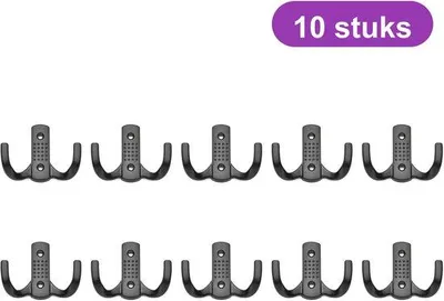 Image de Lot de 10 crochets de vestiaire doubles muraux en métal noir