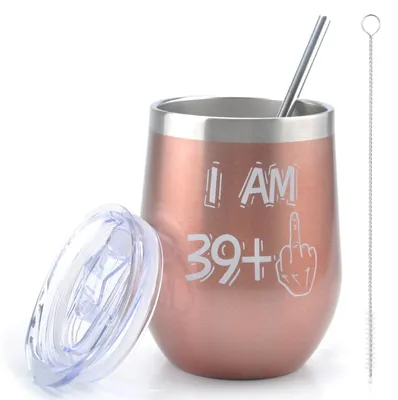 Weinbecher Edelstahl 360 ml mit Deckel, 40. Geburtstag Frau