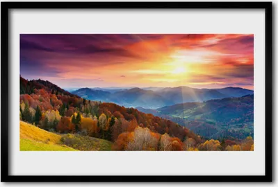 Produktbild von Bild 60x40 MDF-Rahmen Wandkunst Die Sun Mountain Waldlandschaft