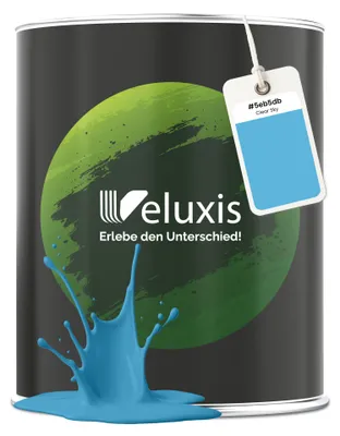 Produktbild von Wandfarbe Blau Hellblau Türkis Matt Innenfarbe – Deckkraft Klasse 1, VOC-frei, Ohne Grundierung, Tropfarm – Wohnzimmer & Schlafzimmer – 1L – Veluxis (Clear Sky)
