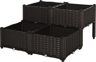Immagine prodotto di Fioriera rialzata in rattan 40x40x44 cm con fori di drenaggio in PP, marrone, per giardino e balcone, 40 cm, marrone, 40 cm, 44 cm
