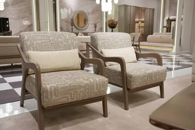 Immagine prodotto di Poltrona moderna in tessuto beige dal design elegante in un set doppio