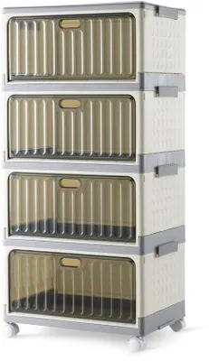 Produktbild von Famanu Aufbewahrungsboxen mit 4 Ebenen und Rollen - stapelbare Container mit Deckel