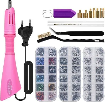 Image de Kit d'application de strass Hotfix pour projets textiles et de loisirs créatifs - Rouge - Kit à monter soi-même - Kit d'outils avec applicateur de strass Hotfix