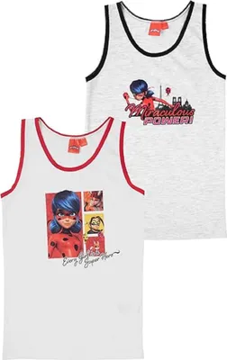 Immagine prodotto di Canottiera Miraculous Ladybug per bambina - canottiera intima per bambini bianca/grigia (confezione da 2) 122/128