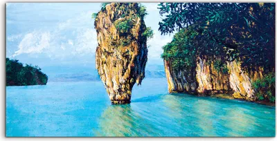 Produktbild von Coloray Acrylbild 140x70  Wandbild Acrylbilder Kunstdruck Felsen Insel auf dem Meer