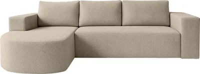 Productafbeelding van FEDVE Hoekbank Tolga, bekleed met bouclé-stof, met slaapfunctie, kleur taupe