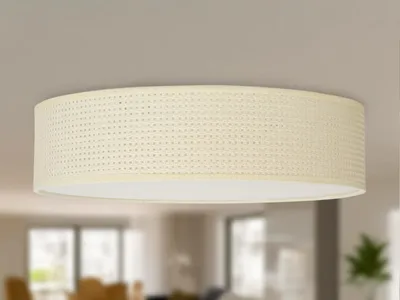 Produktbild von Runde LED Deckenleuchte mit Stoffschirm aus Rattan - Küchendeckenlampen dimmbar