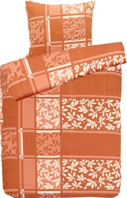 Produktbild von aboutyourhome bettwäsche Hochwertige Biber Bettwäsche Baumwolle Blätter Orange 135x200 80x80, 2tlg. / Orange