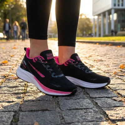 Produktbild von Damen Sneaker NBK Sportschuhe Turnschuhe Running Freizeit leicht - Weiß/Rosa, Gr. 36