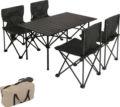 Produktbild von Campingset MCW-N50, Tisch 4x Stuhl Klappstuhl Anglerstuhl faltbar, Metall  schwarz
