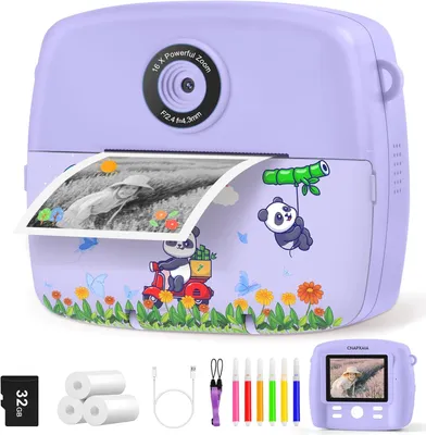Produktbild von Sofortbildkamera Kinder 2,4" mit 32GB Karte & 3 Rollen Druckpapier, 1080P Video, Digitalkamera Sofortdruck, Geburtstagsgeschenk für 3-12 Jahre