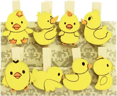 Produktbild von Oblique Unique 8 Mini Wäscheklammern Holz Miniklammern Deko Klammern - gelbe Enten
