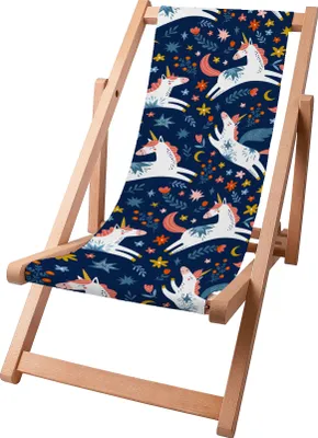 Immagine prodotto di Sdraio per bambini Dreamroots pieghevole in legno fino a 130 kg, sdraio pieghevole con regolazione dell'inclinazione dello schienale in 3 fasi, Fairy Unicorns