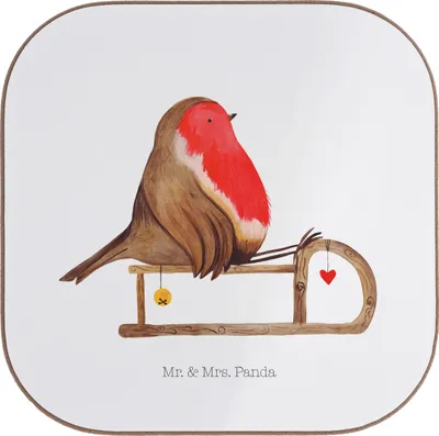 Produktbild von Mr. & Mrs. Panda Untersetzer für Gläser Rotkehlchen Schlitten - Weiß - Geschenk, Coaster, Tassenuntersetzer, gläseruntersetzer, Weihnachten, Tischuntersetzer, Glas, Vogel
