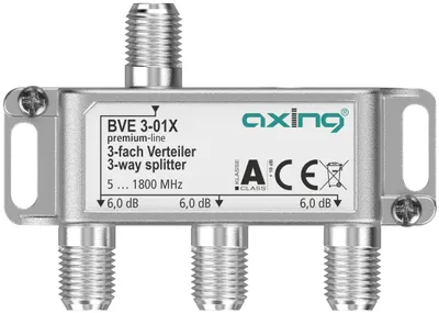 Obrázok produktu pre Axing BVE00301X, Rozbočovač, 75 ohm, 5 - 1800 MHz, Hliník, Samica, A