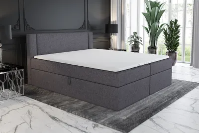 Produktbild von Boxspringbett ARO 180x200 mit 2 Bettkästen, Bonell-Matratze und Topper. Farbe: Dunkelgrau.
