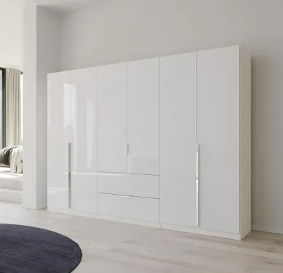 Produktbild von Kleiderschrank Drehtürenschrank Glamour | 6-türig | mit Schubkästen | weiß Hochglanz / alpinweiß | 271x210