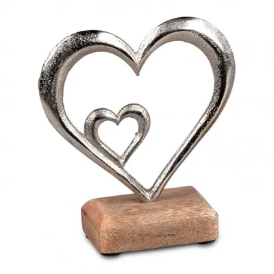 Produktbild von Formano - Herz auf Fuß 14cm Alu Mango-Holz